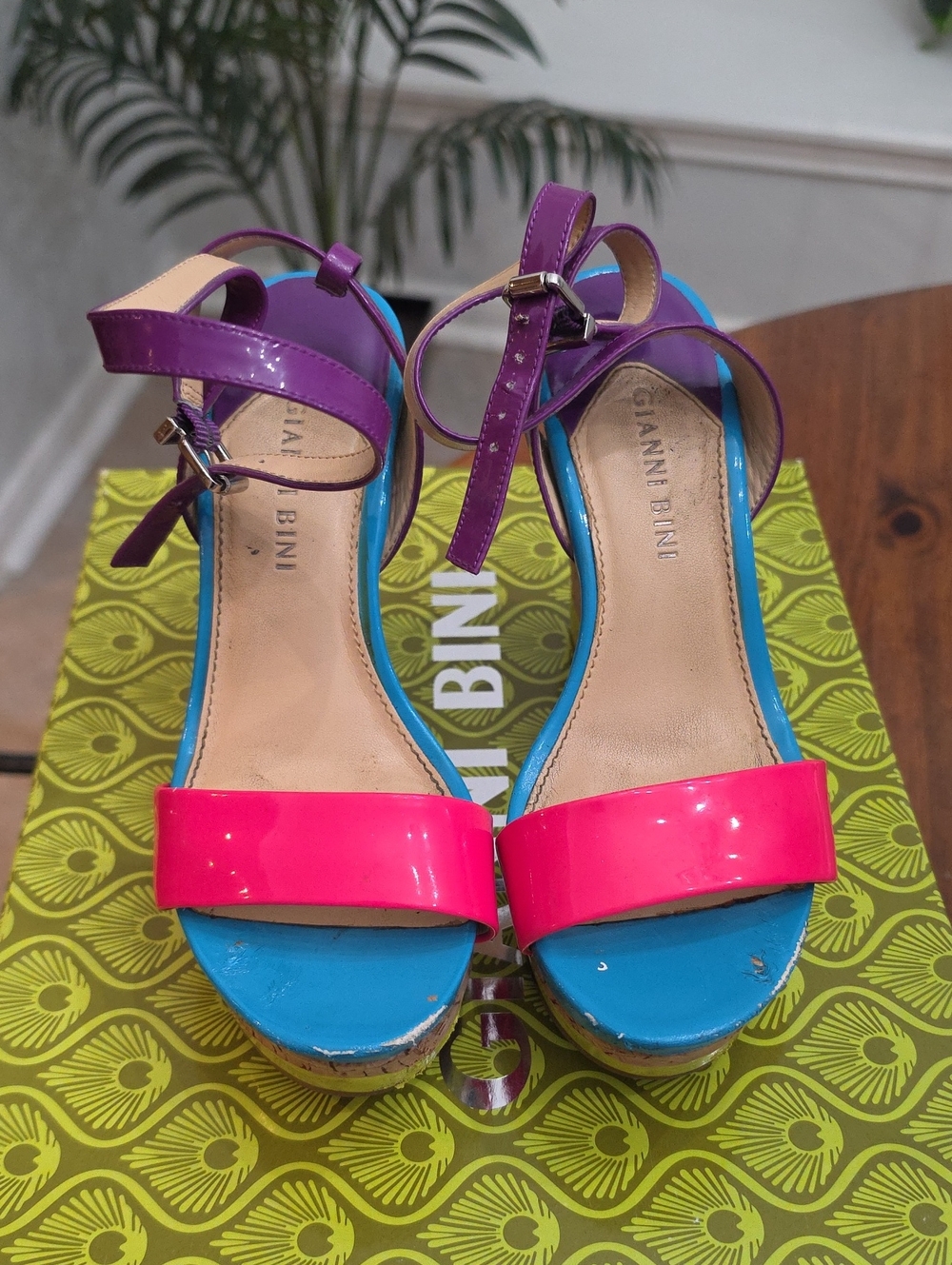 Gianni Bini Pink Purple Blue Colorblock Wedge Sandals